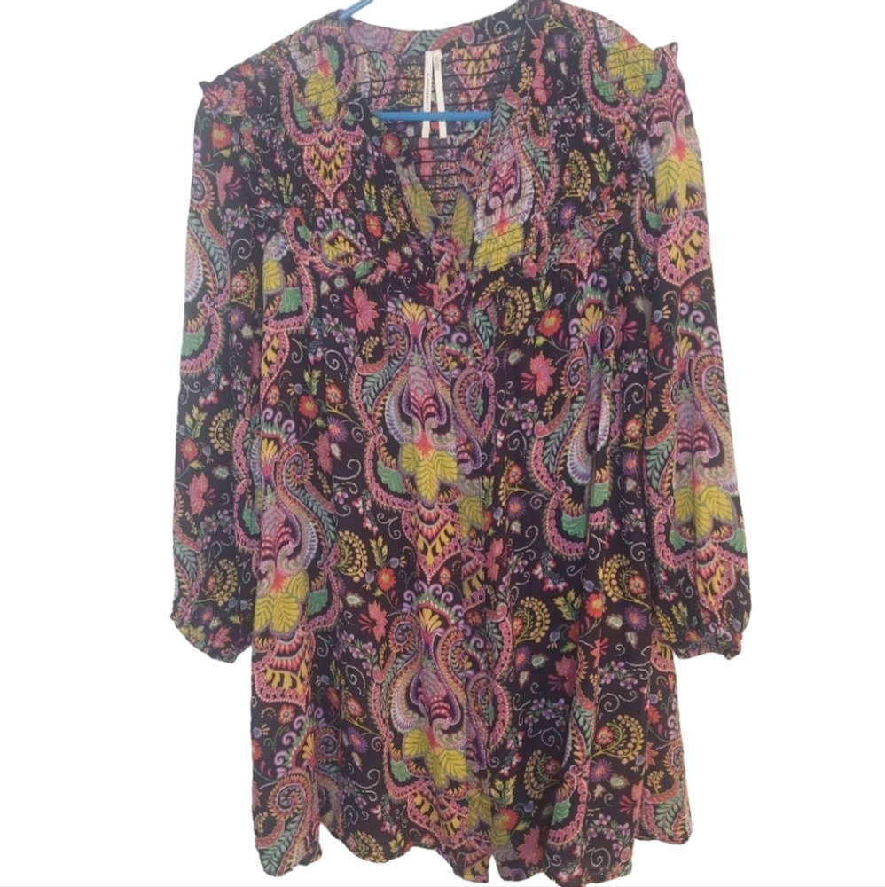 Anthropologie Loose-Fitting Smocked Paisley Dress, Note Measurements for…